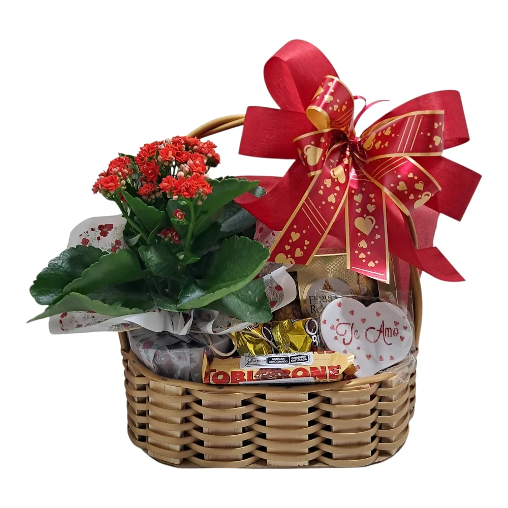 Cesta com flor e chocolates – Amor de ouro, foto 2