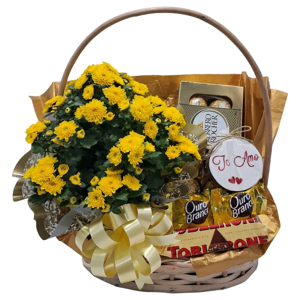 Cesta com flor e chocolates – Amor de ouro, foto 3