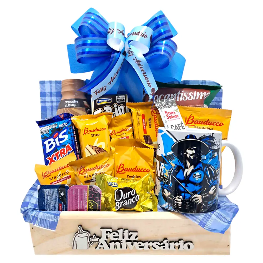 Cesta de aniversário do Grêmio – Café aniversário guloseimas Grêmio