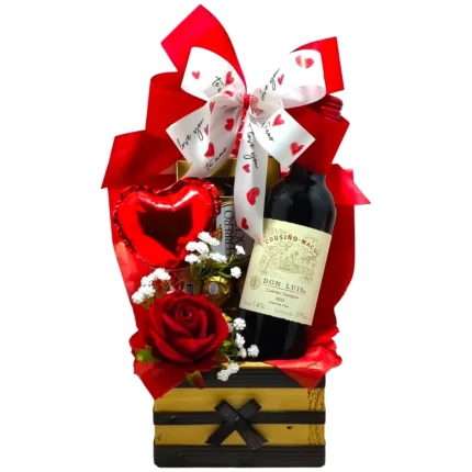 Presente com vinho e rosa eterna – Essência do Amor